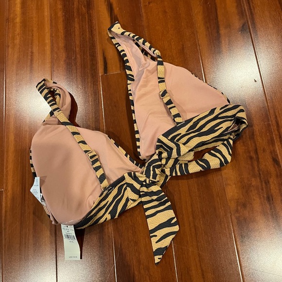 Aerie Tiger Bikini Swim Top Animal Print Triangle Tan Brown Textured New Size XL - Picture 3 of 4